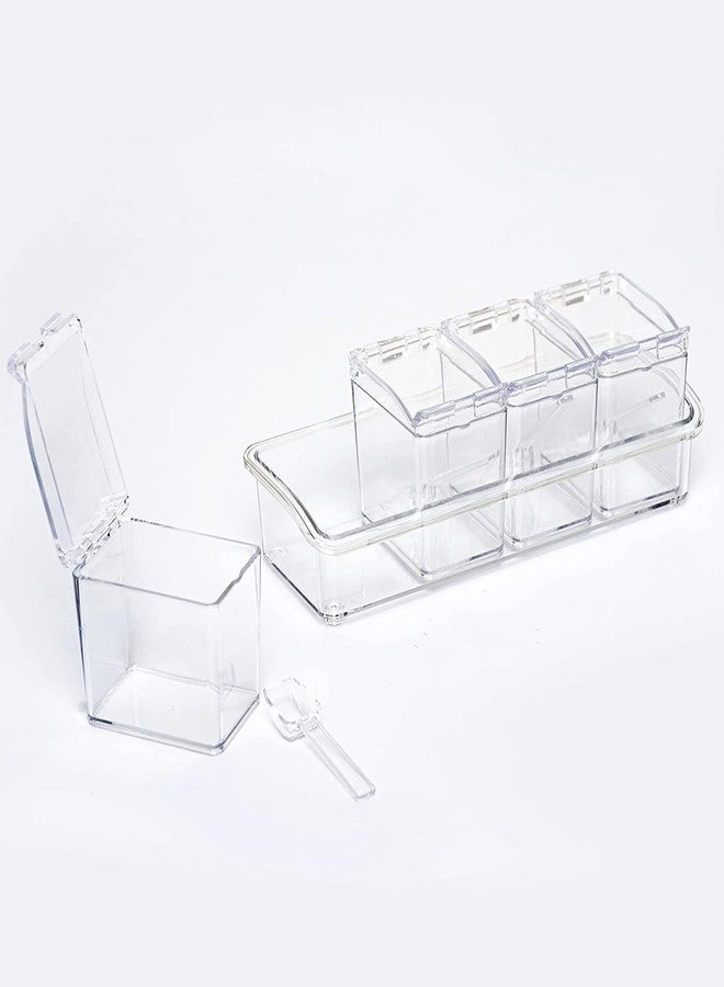 NISHIV Crystal Clear Seasoning Acrylic Kitchen Box Transparent Spice Jar Box Case Set | 4 Grid Crystle Masala Spice Holder Set/Jar Storage Box Container - Image 5
